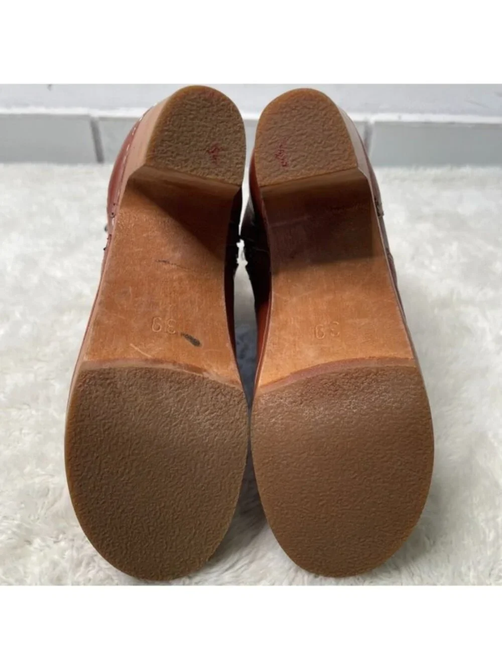 Swedish Hasbeens New Jodhpur Cognac Leather Clog Boots Wood Heel Size 39 / US 9 - Picture 12 of 14